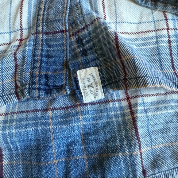 American Eagle | Boyfriend Fit Flannel Large Blue White - Picture 2 of 7